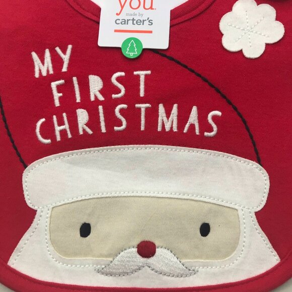 Just One You By Carters Red "My First Christmas" Baby Teething Bib New - Picture 7 of 10